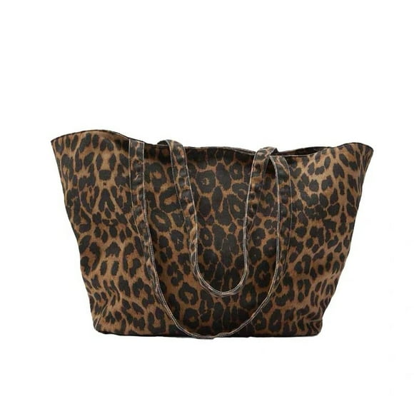 JennyShop New Tote Bag Leopard Printing Animal Printing Printed Large Capacity Shoulder Portable Canvas Shopping Bag