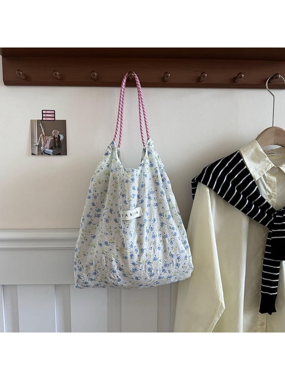 JennyShop Original Korean Version Tote Bag Spring and Summer Fresh and Versatile Street Large Capacity Niche Flower Cloth Bag Shoulder Broken Flower Canvas Bag