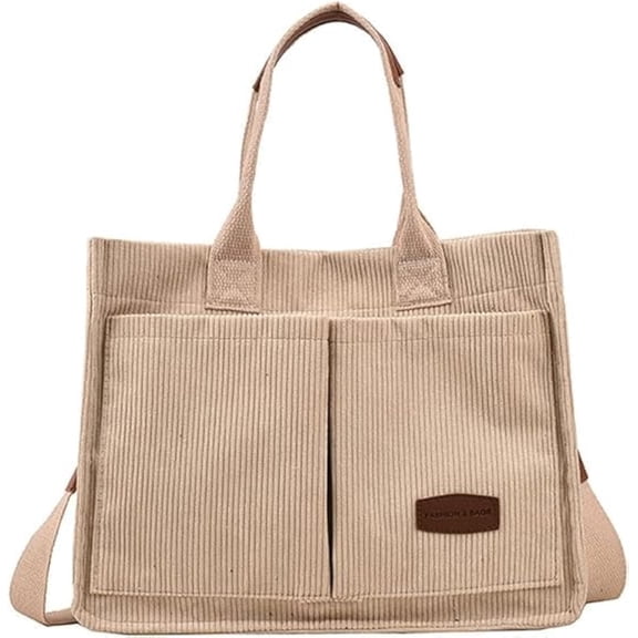 JennyShop Pretty Shoulder Bag with Multi-pockets, Tote Bag for Women, Prite Corduroy Handbags Casual Hobo Messenger Bag