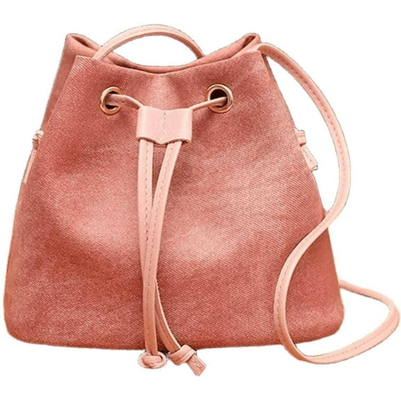 JennyShop Pulling Rope Bucket Bag for Women - Mini Cute PU Leather Crossbody Bag with Adjustable Shoulder Strap