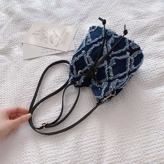 JennyShop Rhombus Denim Canvas Bag Autumn And Winter New Trendy Fashion Messenger Bag Women's Korean Version Of Foreign Style Trend Baguette Bag