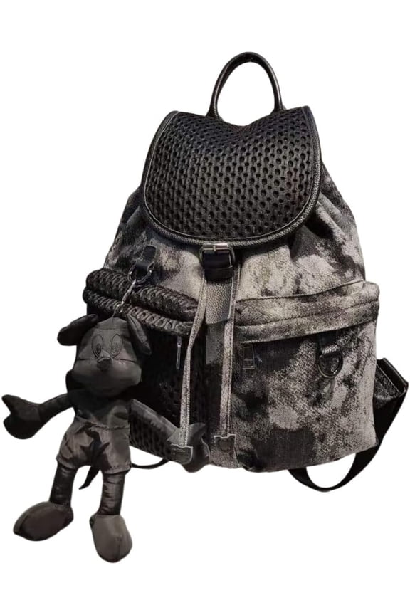 JennyShop Simple Retro Portable Backpack, Fashion Large Capacity Backpack, Women's European and American Style Denim Net Bag