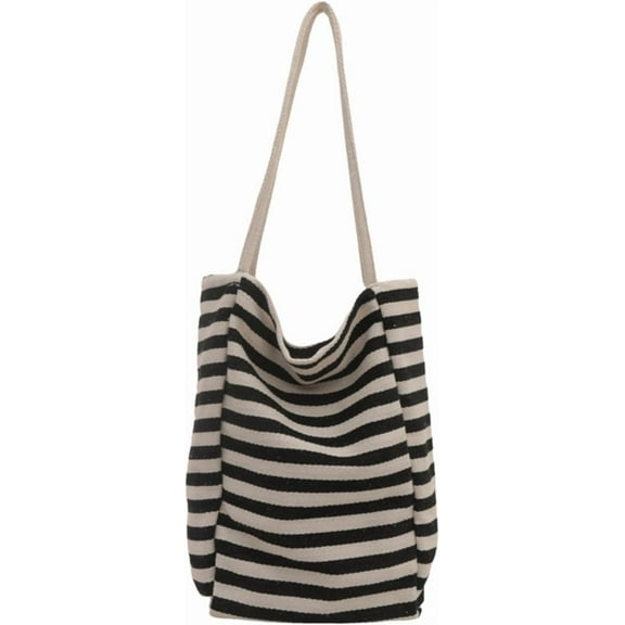 JennyShop Single Shoulder Canvas Bag, Trendy Women's Horizontal Striped Bucket Handbag, Suitable for All Occasions and Commuters