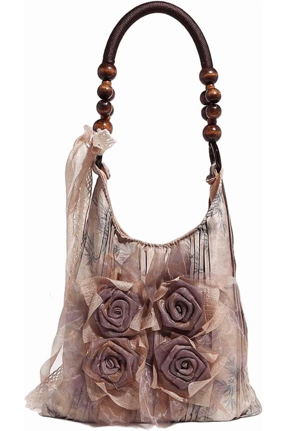 JennyShop Single Shoulder Handbag, Pretty Vintage Chinese Style Tie Dye Rose Flower Bag, Pleated Armpit Bag, Commuting Bag