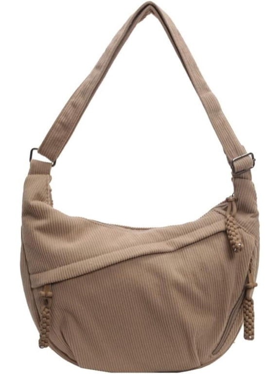 JennyShop Slouchy Corduroy Dumpling Bag Purse, Trendy Hobo Bag for Women Men Crescent Shoulder Bag Retro Nylon Canvas Crossbody Bag