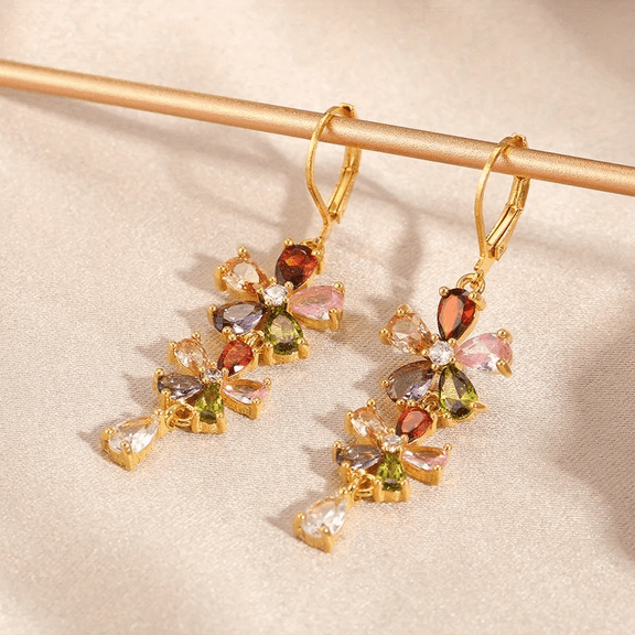 JennyShop Sparkly Rhinestone Dangle Colored Stone Earrings for Women Gold Color  Party  Jewelry