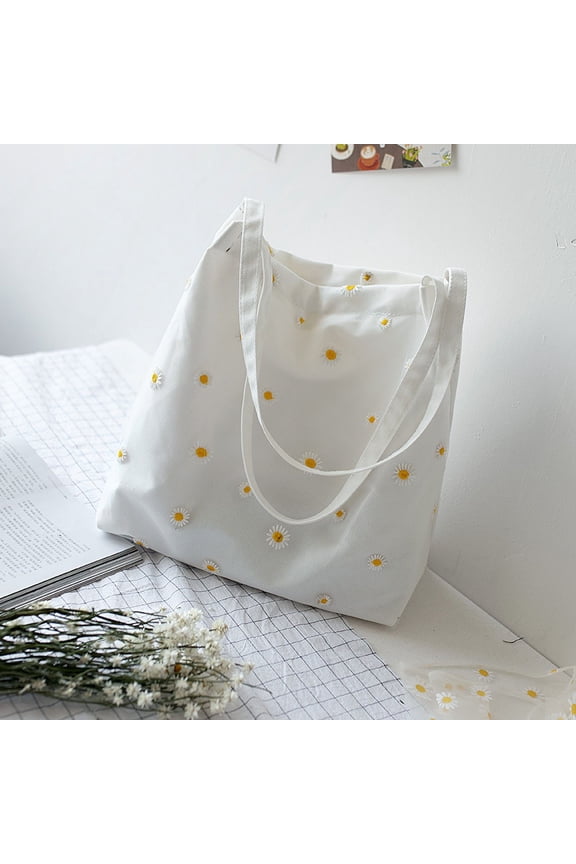 JennyShop Spring And Summer New Single Shoulder Women's Bag Ing Fresh Lace Mesh Small Daisy Daily Cloth Bag Student Casual Tote Bag