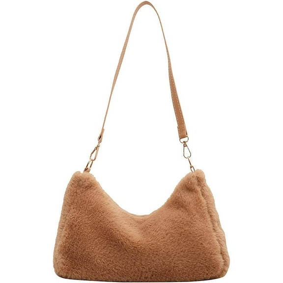 JennyShop Tote Bag with Detachable Strap, Fashion Plush Underarm Bag, Solid Color Shoulder Handbag for Women Furry Bag