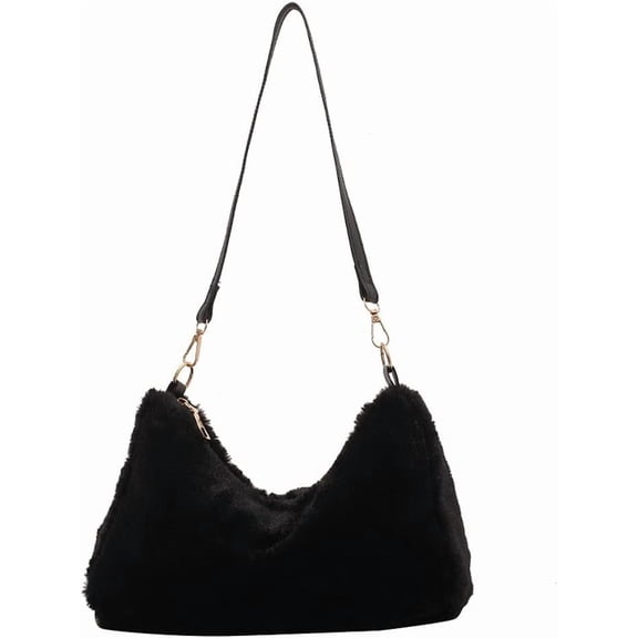 JennyShop Tote Bag with Detachable Strap, Fashion Plush Underarm Bag, Solid Color Shoulder Handbag for Women Furry Bag