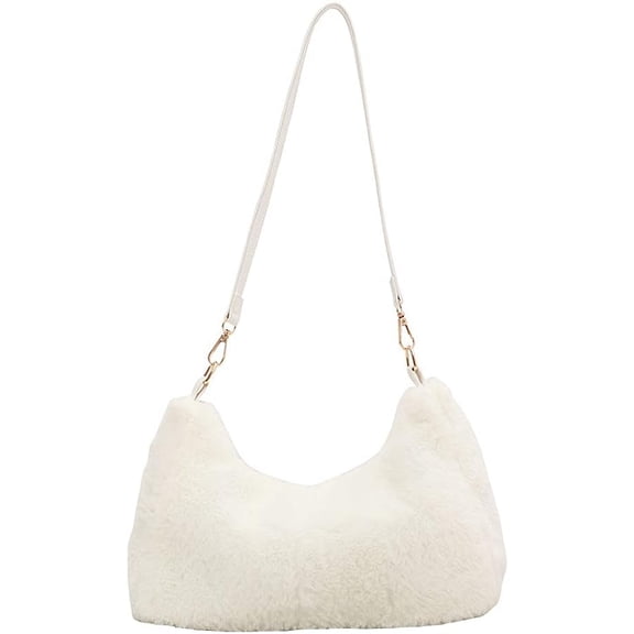 JennyShop Tote Bag with Detachable Strap, Fashion Plush Underarm Bag, Solid Color Shoulder Handbag for Women Furry Bag