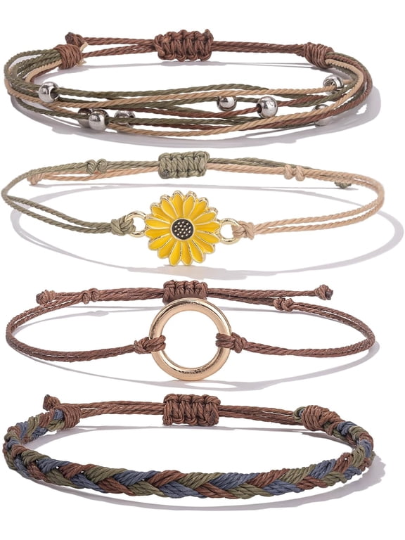 JennyShop Trendy Sunflower String Bracelet Handmade Braided Rope Charms Surfer Bracelet for Women Easter Gifts