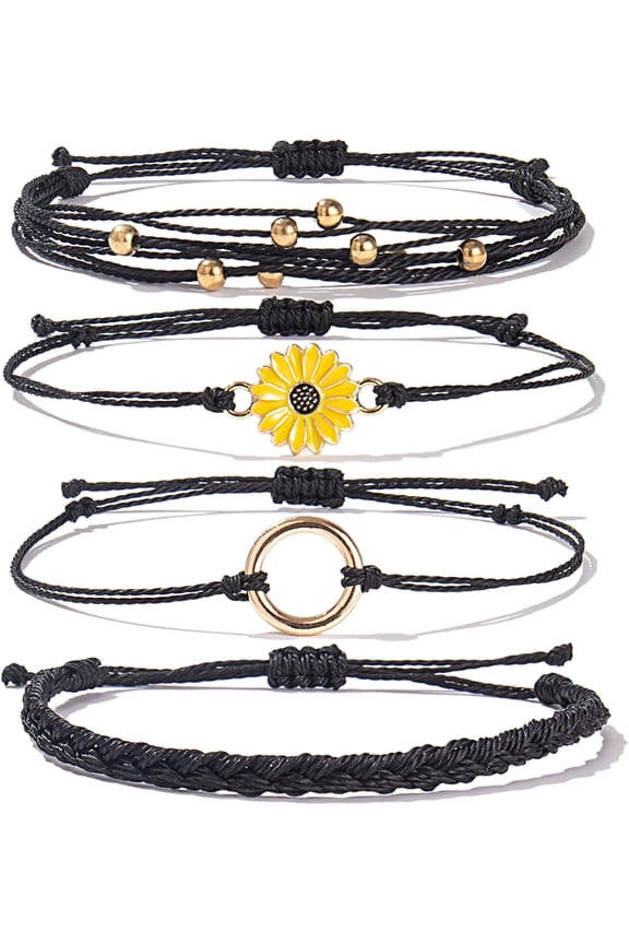 JennyShop Trendy Sunflower String Bracelet Handmade Braided Rope Charms Surfer Bracelet for Women Easter Gifts