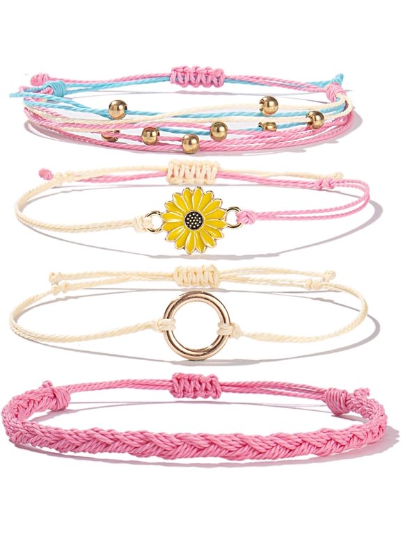 JennyShop Trendy Sunflower String Bracelet Handmade Braided Rope Charms Surfer Bracelet for Women Easter Gifts