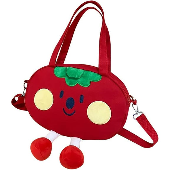 JennyShop Unique Tote Bag, Trendy Canvas Shoulder Handbag for Women, Lovely Tomato Shape Crossbody Bag