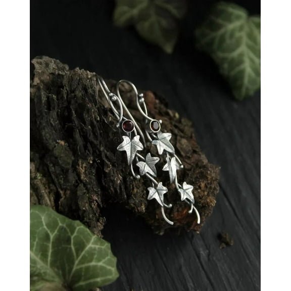 JennyShop Vintage Ivy Elven Leaf Earrings For Women Silver Color Metal Crystal Earrings Female Fashion Custom Jewelry