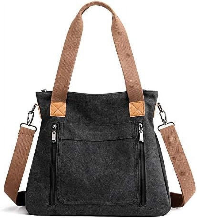 JennyShop Vintage Multi-pocket Handbags, Hot Sale Canvas Tote Purse for Women, Work Shoulder Crossbody Bag