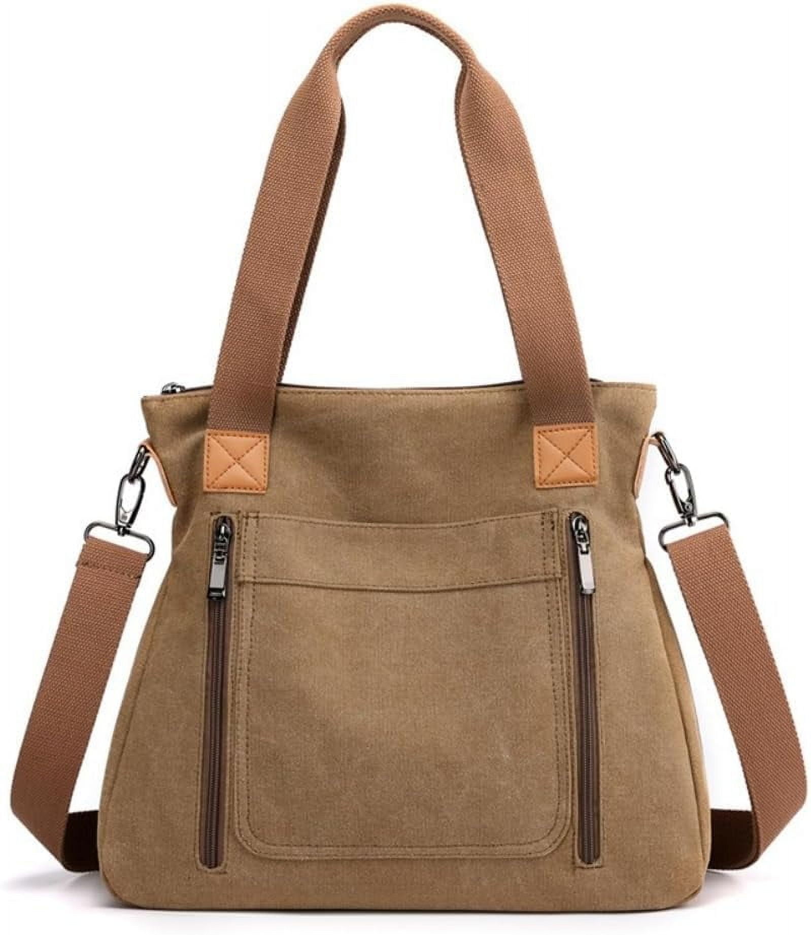 JennyShop Vintage Multi-pocket Handbags, Hot Sale Canvas Tote Purse for Women, Work Shoulder Crossbody Bag
