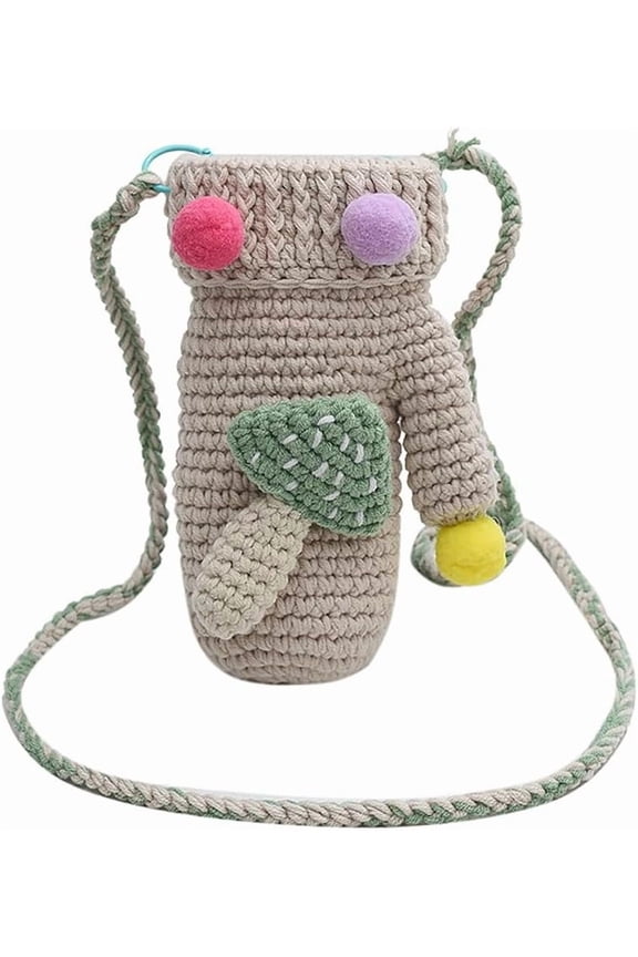 JennyShop Women Knitted Glove Shaped Crossbody Bag Pretty Shoulder Bag Crochet Cell Phone Bag with Mushroom Decoration