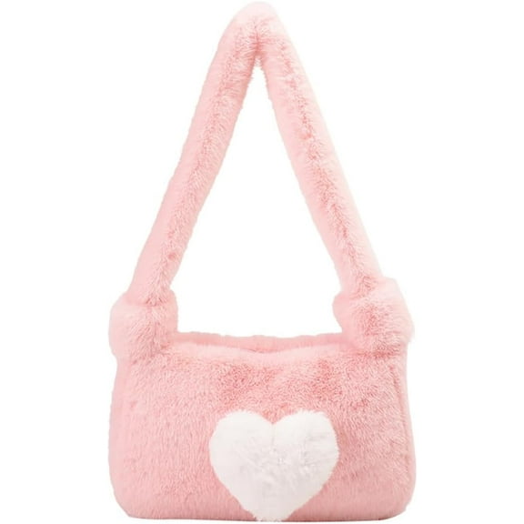 JennyShop blocked Heart Embellishment, hot sale Plush Shoulder Handbag for Women, Elegant Underarm Bag Tote Purse with Color