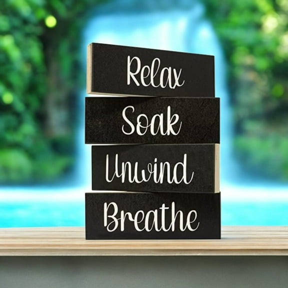 Jennygems Farmhouse Bathroom Decor, Relax Soak Unwind Breathe Wood Sign Set of 4