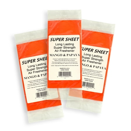 Jenray Super Sheet Small (7.5"x3.75") Under Seat Car Air Freshener, 3-Pack (Mango and Papaya)