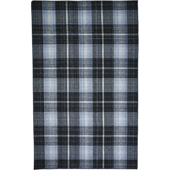 Jens Eco-Friendly PET Dhurrie, Black/Sky Blue, 5ft x 8ft Area Rug