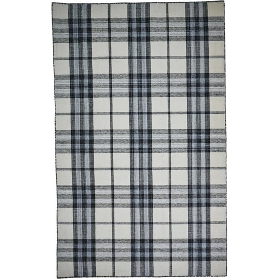 Jens Eco-Friendly PET Dhurrie, Ivory/Sky Blue/Black, 5ft x 8ft Area Rug