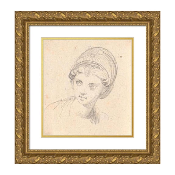 Jens Juel 12x13 Gold Ornate Wood Frame and Double Matted Museum Art Print Titled - Women's Head with Turban (1790 - 1799)