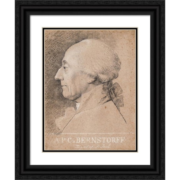 Jens Juel 19x24 Black Ornate Framed Double Matted Museum Art Print Titled: Portrait of Statesman A.P. Bernstorff (1795 - 1798)