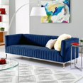 thumbnail image 1 of Jens Navy/Chrome Velvet Sofa - Tuxedo, Line Stitch Tufted, Stainless Steel Chrome Legs, 1 of 9