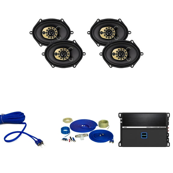 Jensen (2 Pairs) JS68T 6x8" 3-Way Speakers Triaxial with Jensen JA4B 4-Channel 740 Watt Amplifier and Wiring Kit