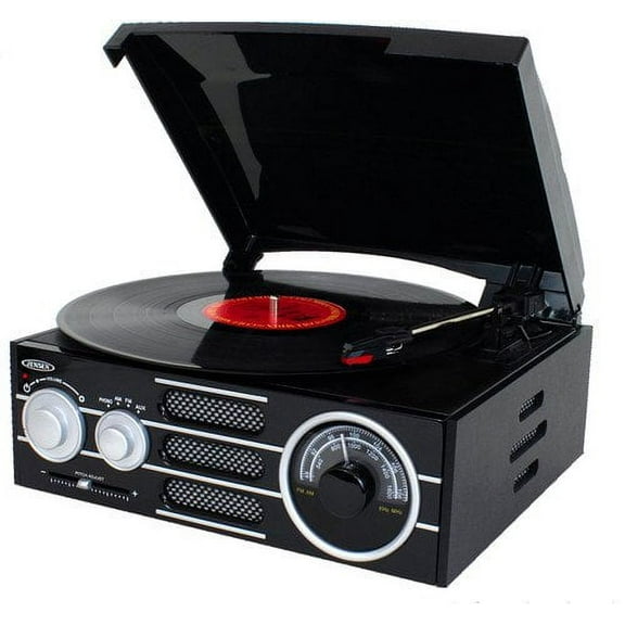 Jensen 3-Speed Stereo Turntable with AM/FM Stereo Radio with USB Port and Dust Cover