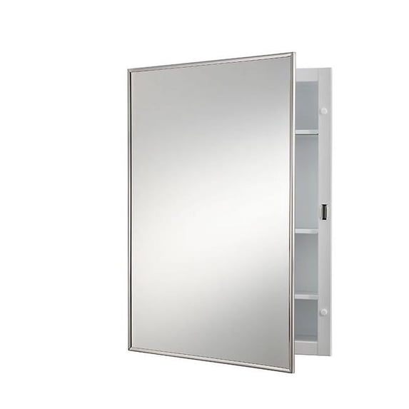 Jensen 420BC 16 x 22 in. 1 Door Basic Styleline Recessed Classic Medicine Cabinet with Polished Stainless Steel Frame, Basic White