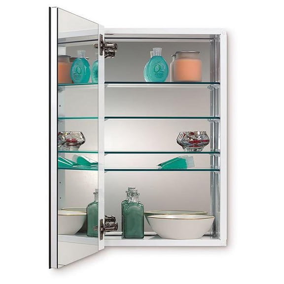 Jensen 52WH244DP 15 x 25 in. 1 Door Beveled Edge Metro Deluxe Bath Cabinet, Basic White & Steel