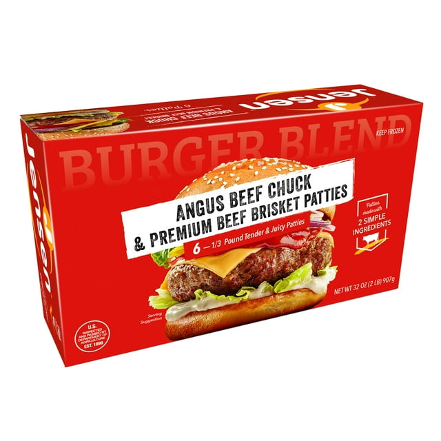 Jensen Angus Chuck & Beef Brisket Blend Ground Beef Burgers, 6ct, 2lb