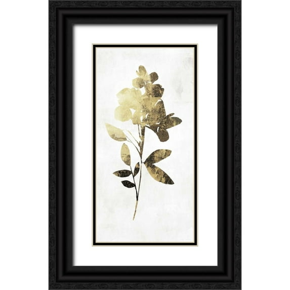 Jensen, Asia 11x18 Black Ornate Wood Framed with Double Matting Museum Art Print Titled - Gold Botanical I