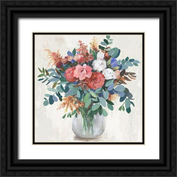 Jensen, Asia 12x12 Black Ornate Wood Framed with Double Matting Museum Art Print Titled - Eucalyptus Bouquet