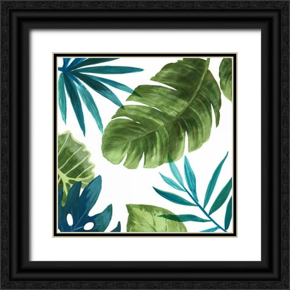 Jensen, Asia 12x12 Black Ornate Wood Framed with Double Matting Museum Art Print Titled - Tropical Leaves II