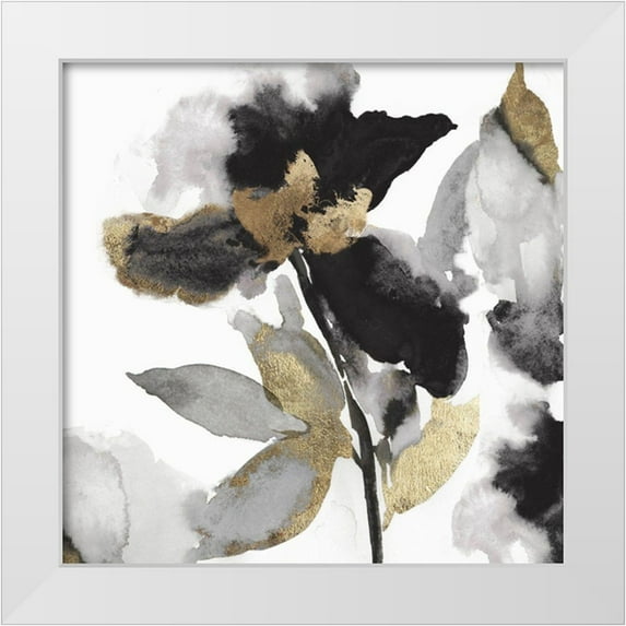 Jensen, Asia 12x12 White Modern Wood Framed Museum Art Print Titled - Black Petals Gold Leaves II