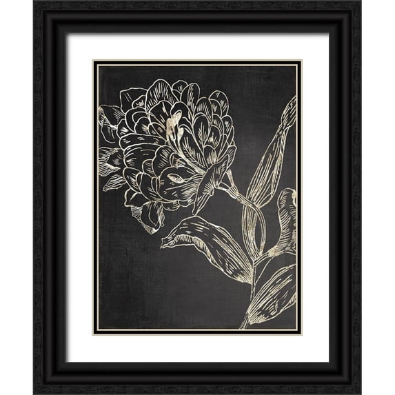 Jensen, Asia 12x14 Black Ornate Wood Framed with Double Matting Museum Art Print Titled - Golden Flower Folklore II
