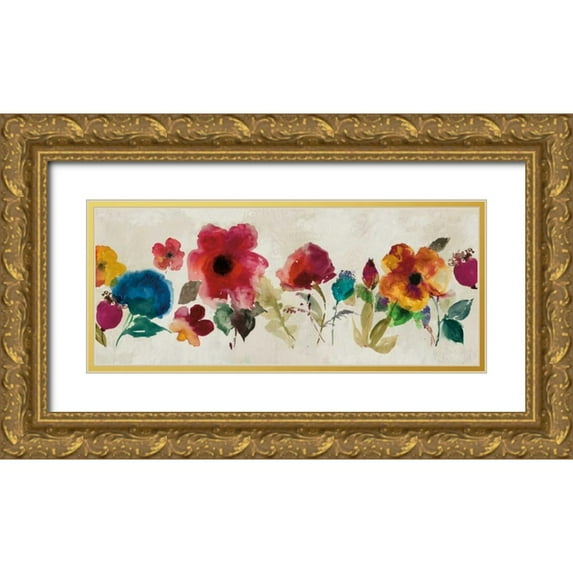 Jensen, Asia 14x8 Gold Ornate Wood Framed with Double Matting Museum Art Print Titled - Floral Dance II - Mini