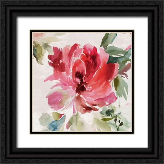 Jensen, Asia 15x15 Black Ornate Wood Framed with Double Matting Museum Art Print Titled - Fall Peony I