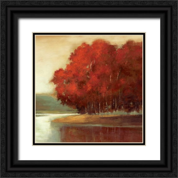 Jensen, Asia 15x15 Black Ornate Wood Framed with Double Matting Museum Art Print Titled - Touch of Red