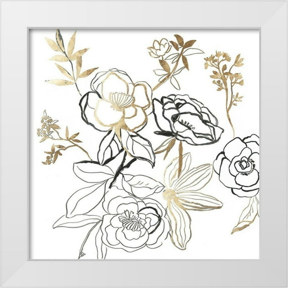 Jensen, Asia 15x15 White Modern Wood Framed Museum Art Print Titled - Black and Gold Florals