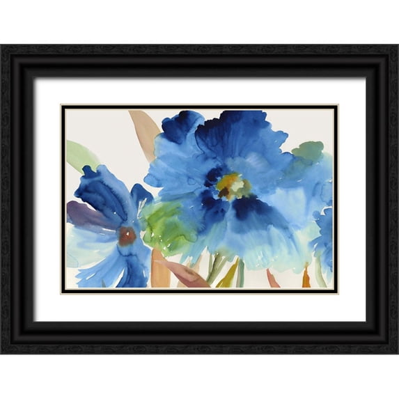 Jensen, Asia 18x13 Black Ornate Wood Framed with Double Matting Museum Art Print Titled - Indigo Bloom