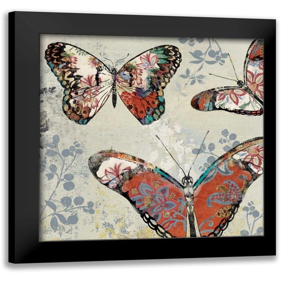 Jensen, Asia 20x20 Black Modern Framed Museum Art Print Titled - Patterned Butterflies II