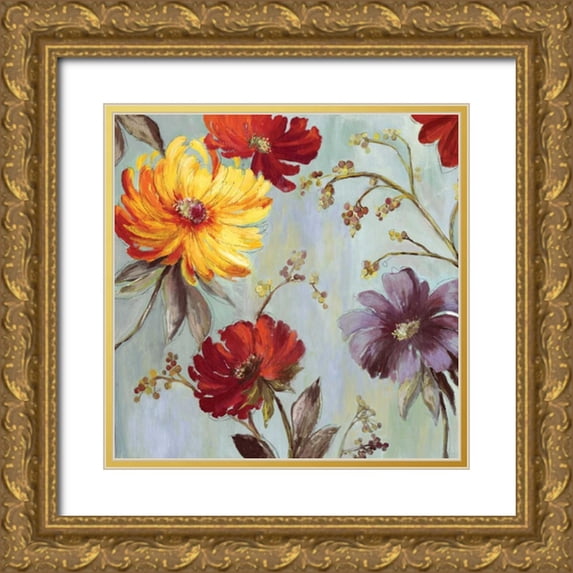 Jensen, Asia 20x20 Gold Ornate Wood Framed with Double Matting Museum Art Print Titled - Field Flowers II - Mini