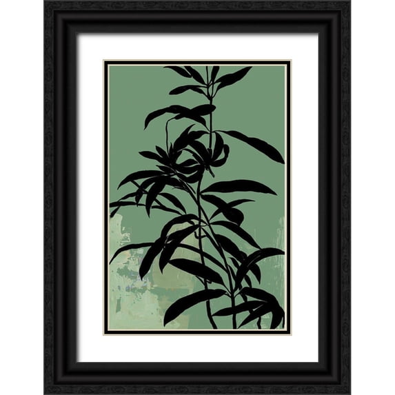 Jensen, Asia 23x32 Black Ornate Wood Framed with Double Matting Museum Art Print Titled - Green Silhouette II