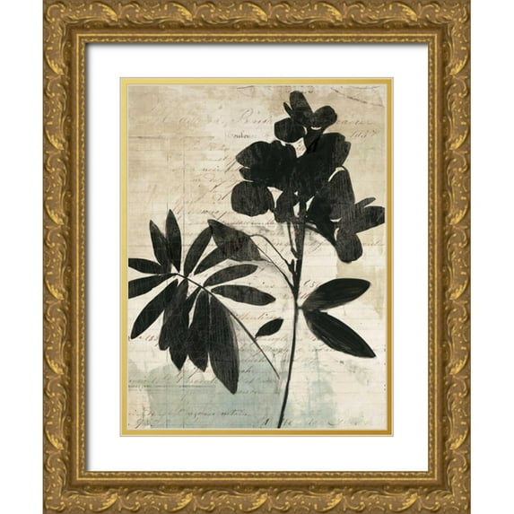 Jensen, Asia 25x32 Gold Ornate Wood Framed with Double Matting Museum Art Print Titled - Inky Floral II