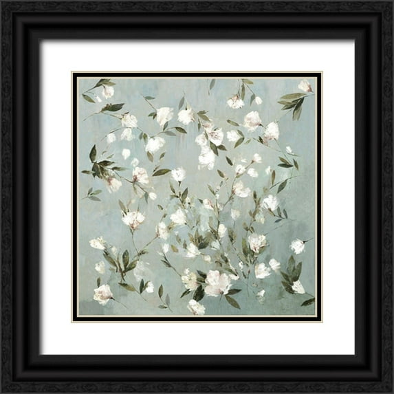 Jensen, Asia 26x26 Black Ornate Wood Framed with Double Matting Museum Art Print Titled - Magnolias I